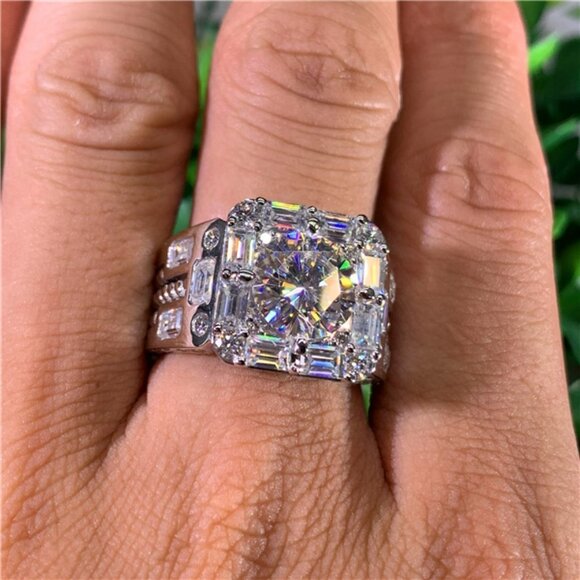 ❤ Dainty Fever Glitter Zircon Chunky Wedding Luxury Ring for Man, MARR9187 - Picture 3 of 5